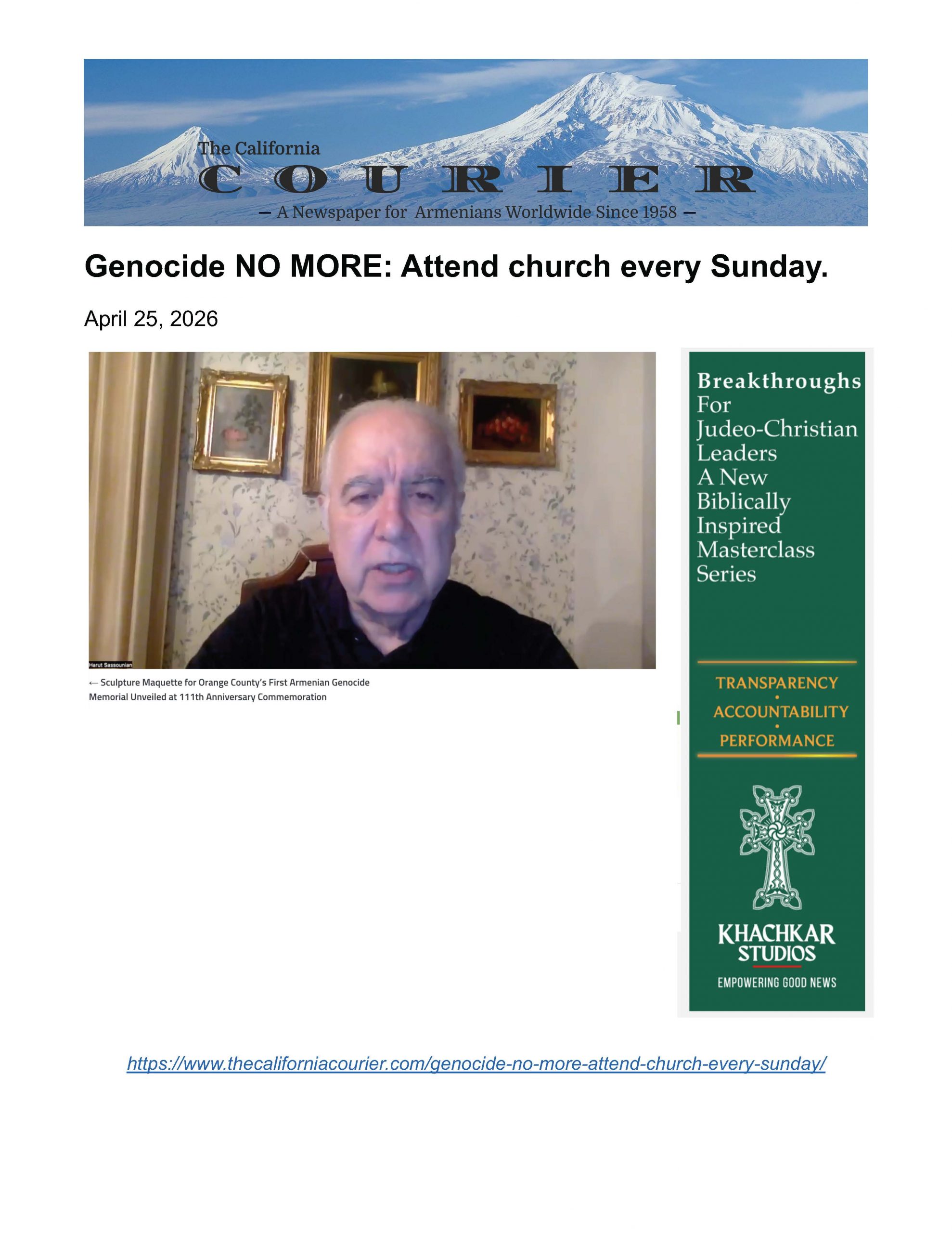 Armenian Genocide NO MORE Benchmark Sermon – California Courier (26 April 2026)