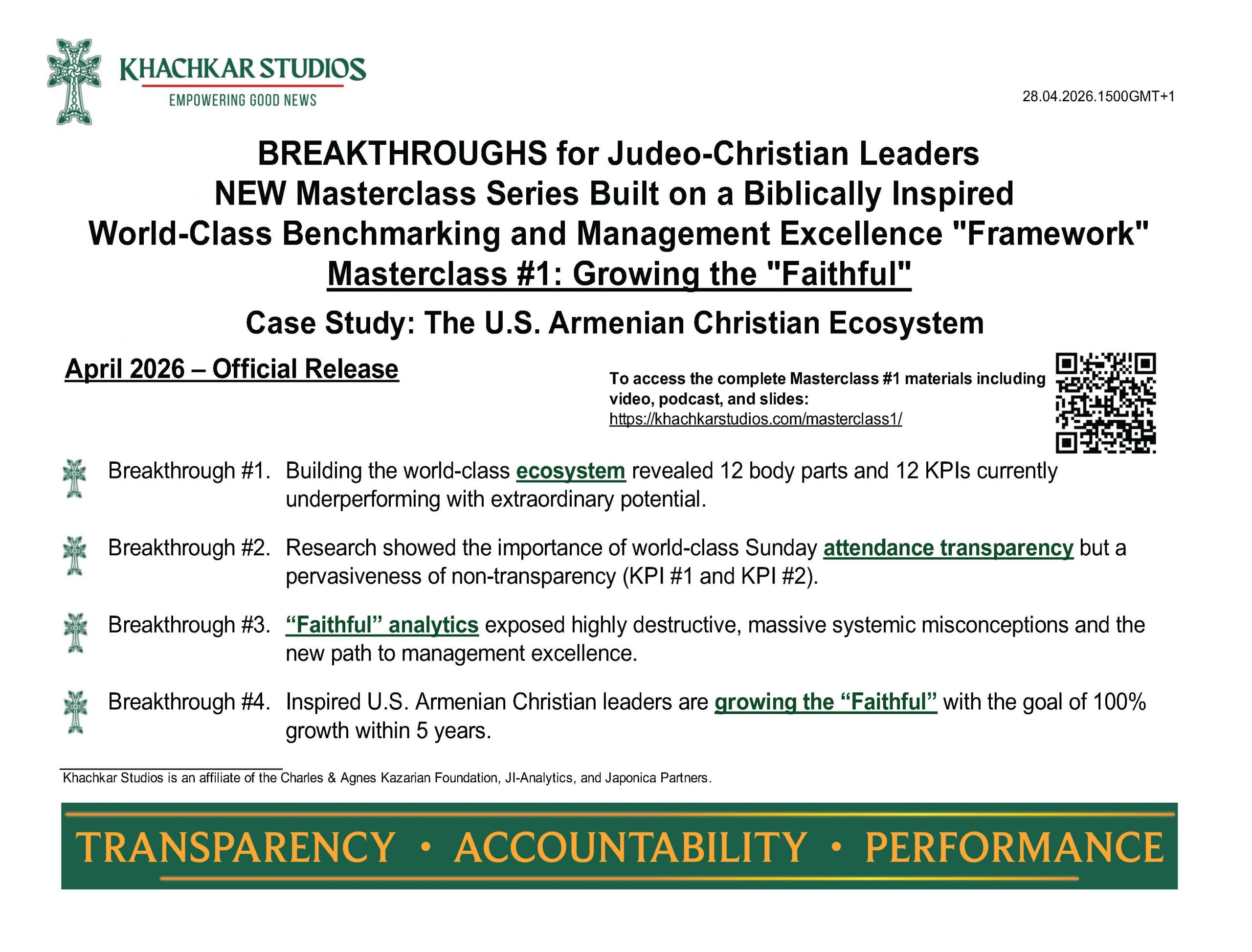 BREAKTHROUGHS for Judeo-Christian Leaders NEW Masterclass Series Built on a Biblically Inspired World-Class Benchmarking and Management Excellence “Framework”